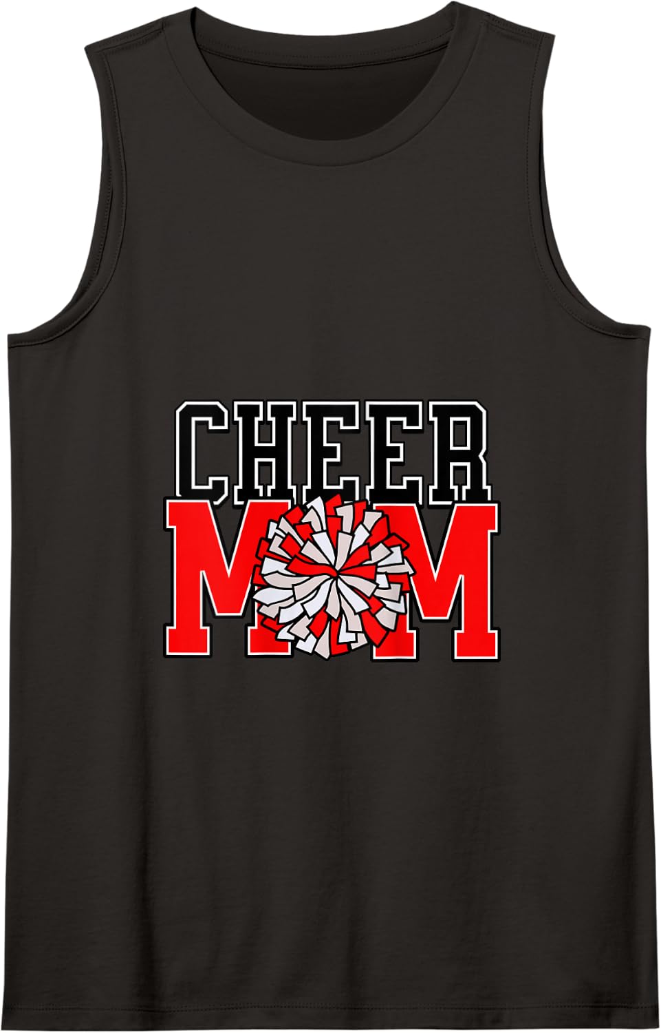 Cheer Mom Biggest Fan Red and White Pom Pom Tank Top - Black