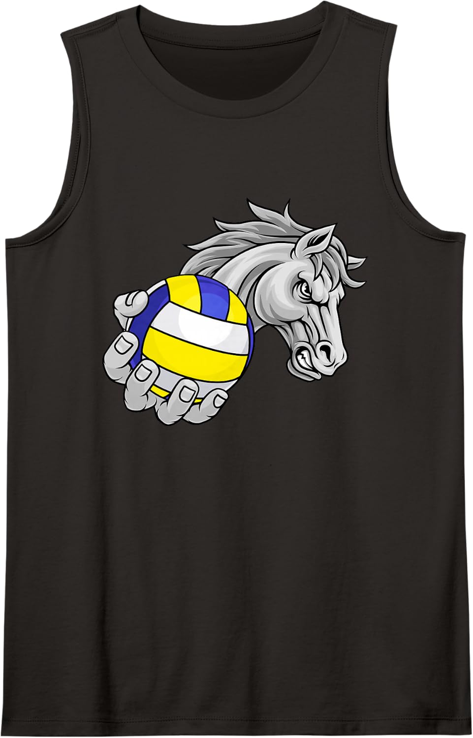 Horse Volleyball Ball Cartoon Character Sleeveless Tank Top - Black