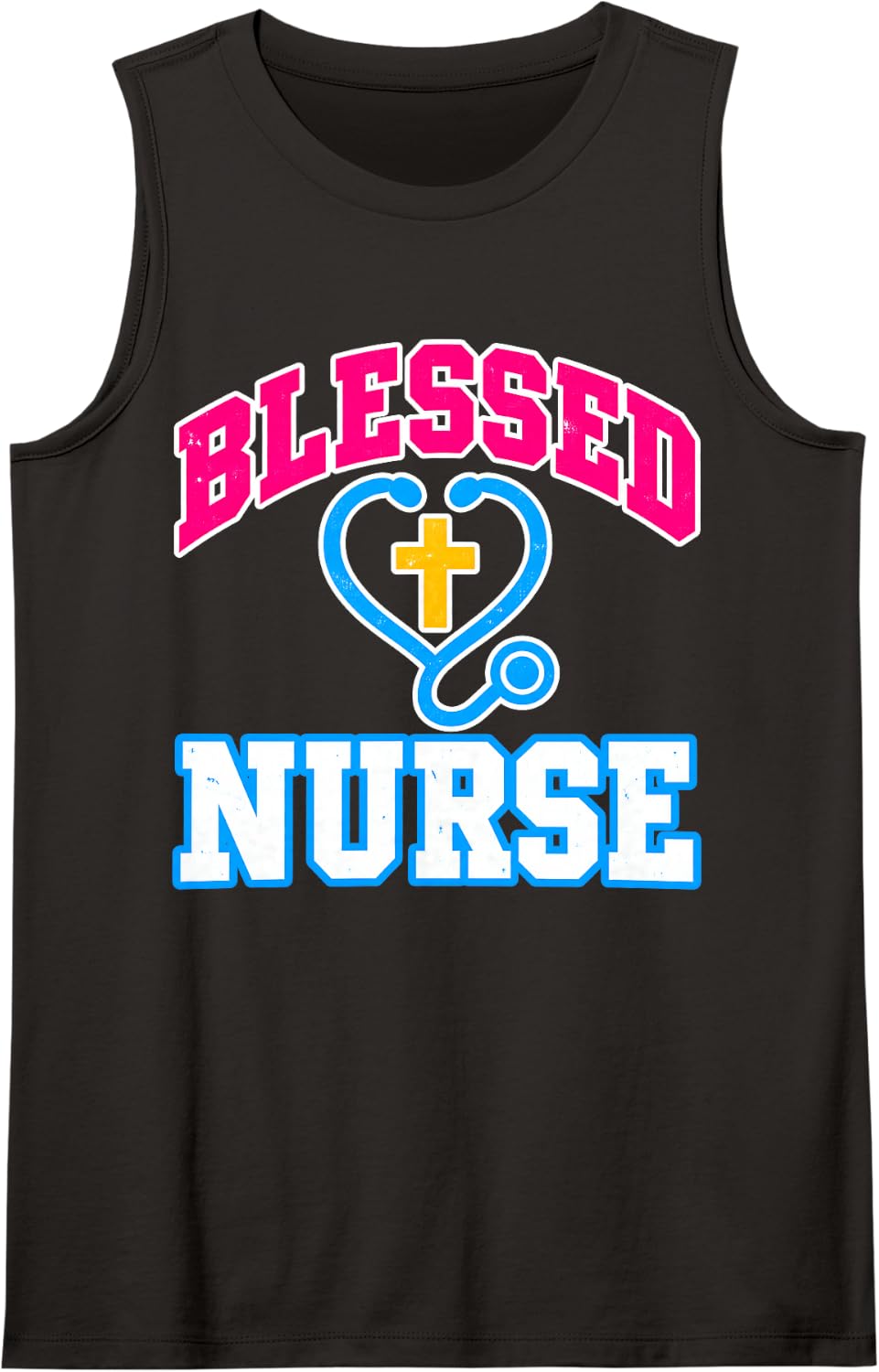 Blessed Nurse Stethoscope Jesus Faith CNA Christian Nurse Sleeveless Tank Top - Black