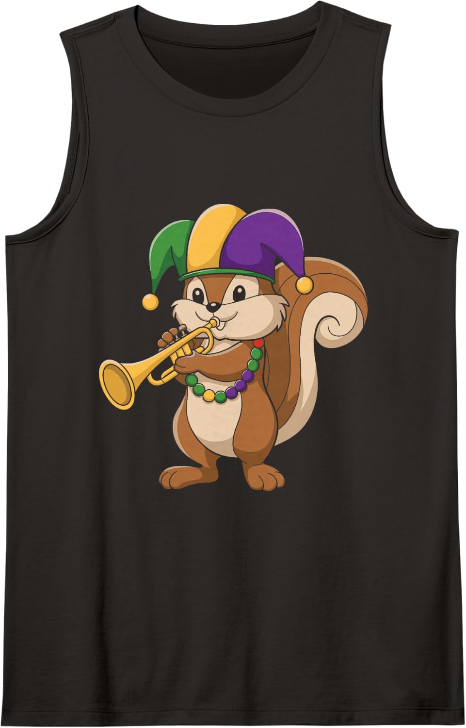 Jester Mardi Gras Squirrel Lovers Trumpet Beads Carnival Sleeveless Tank Top - Black