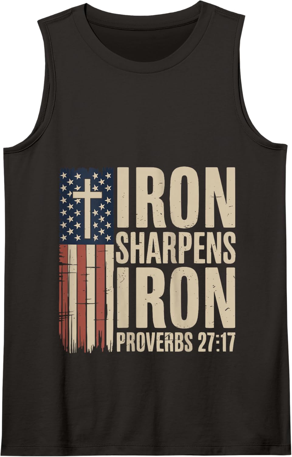 Men Christian Gym Patriotic American Flag Iron Sharpens Iron Tank Top - Black