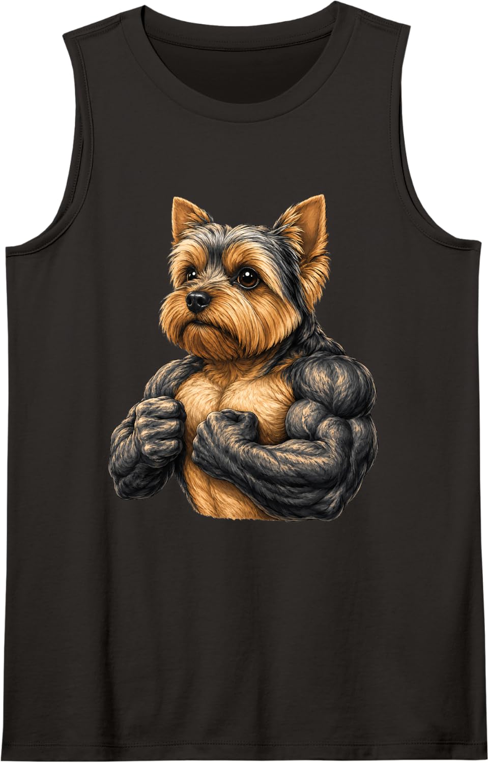 Muscular Yorkshire Terrier Dog Powerlifting Gym Workout Tank Top - Black