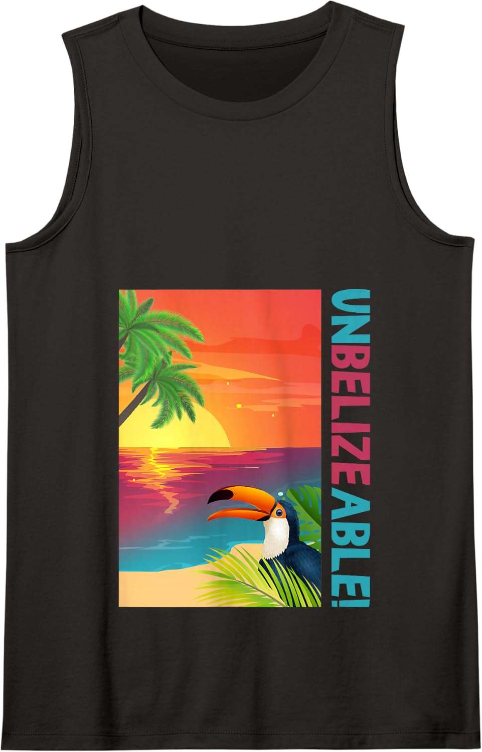 UnBELIZEable! Funny Belize Vacation Souvenir Sunset Toucan Tank Top - Black