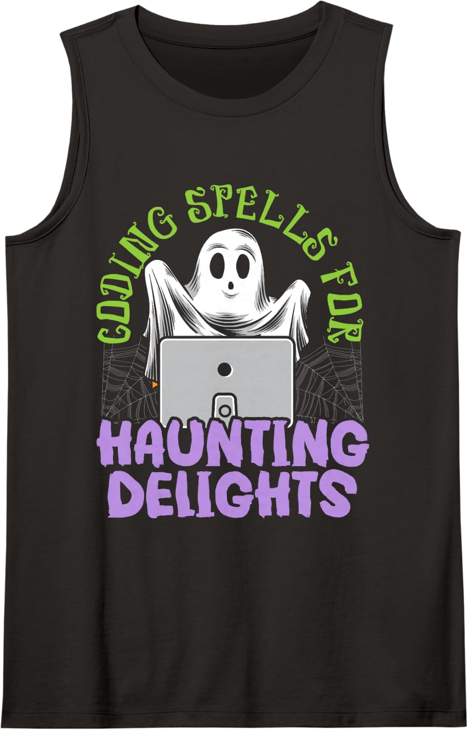 Coding Spells for Haunting Delights Programmer Halloween Tank Top - Black