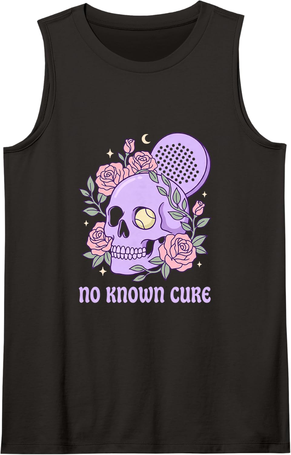 No Known Cure Padel Addict Pastel Goth Skull and Roses Art Sleeveless Tank Top - Black