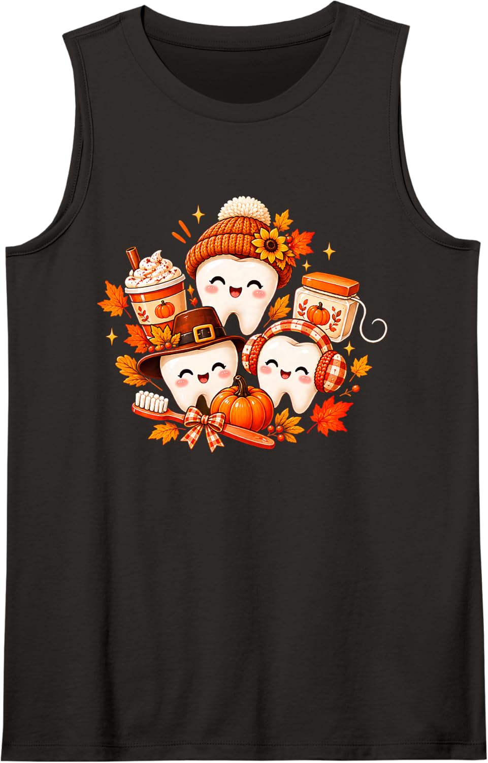 Dentist Tooth Dental Hygienist Pumpkin Fall Autumn Season Sleeveless Tank Top - Black