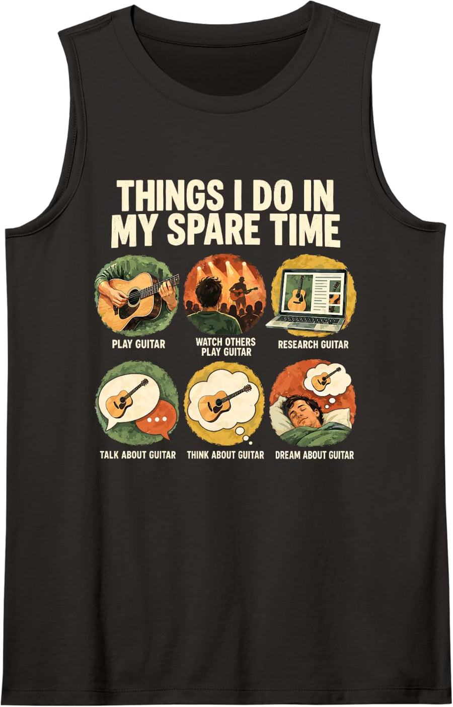 Things I Do in My Spare Time Guitar Music Funny Sleeveless Tank Top - Black
