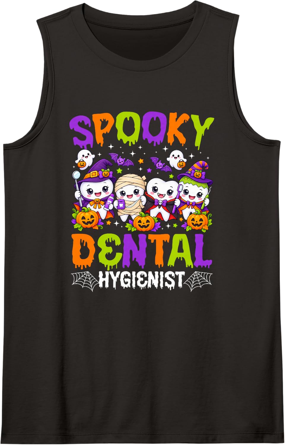 Spooky Dental Hygienist Halloween Dental Hygiene Sleeveless Tank Top - Black