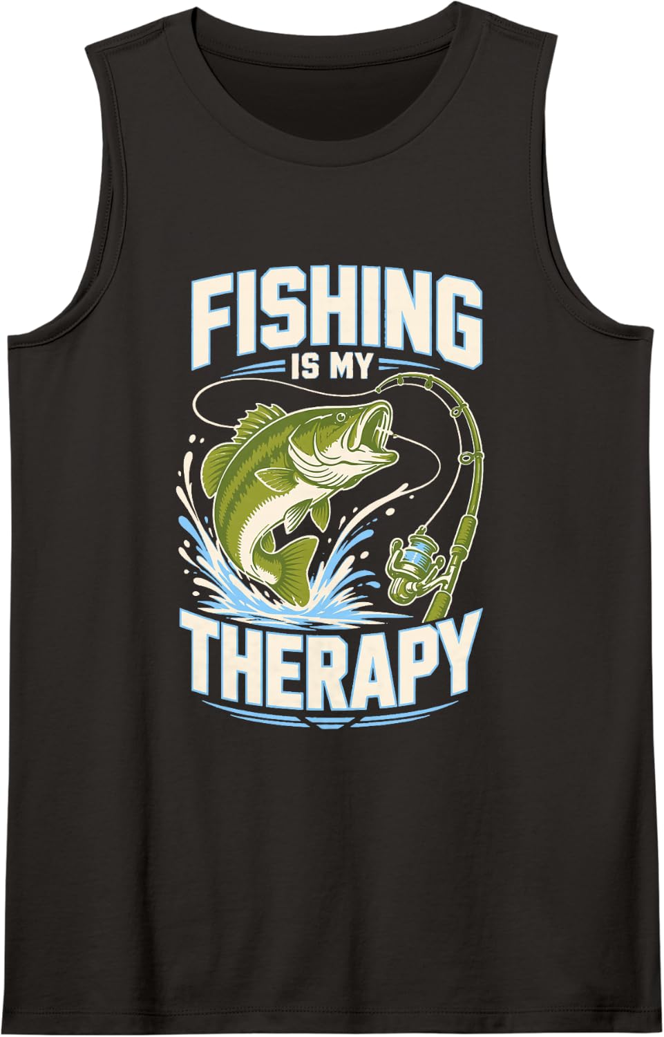 Fishing is My Therapy Bass Fisherman Angler Sleeveless Tank Top - Black
