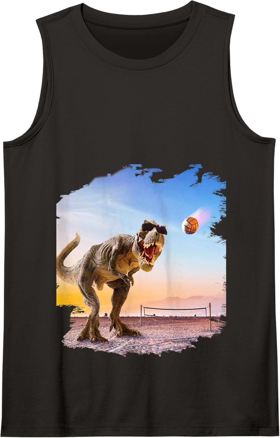 Funny T-Rex Dinosaur Playing Volleyball Tank Top - Black