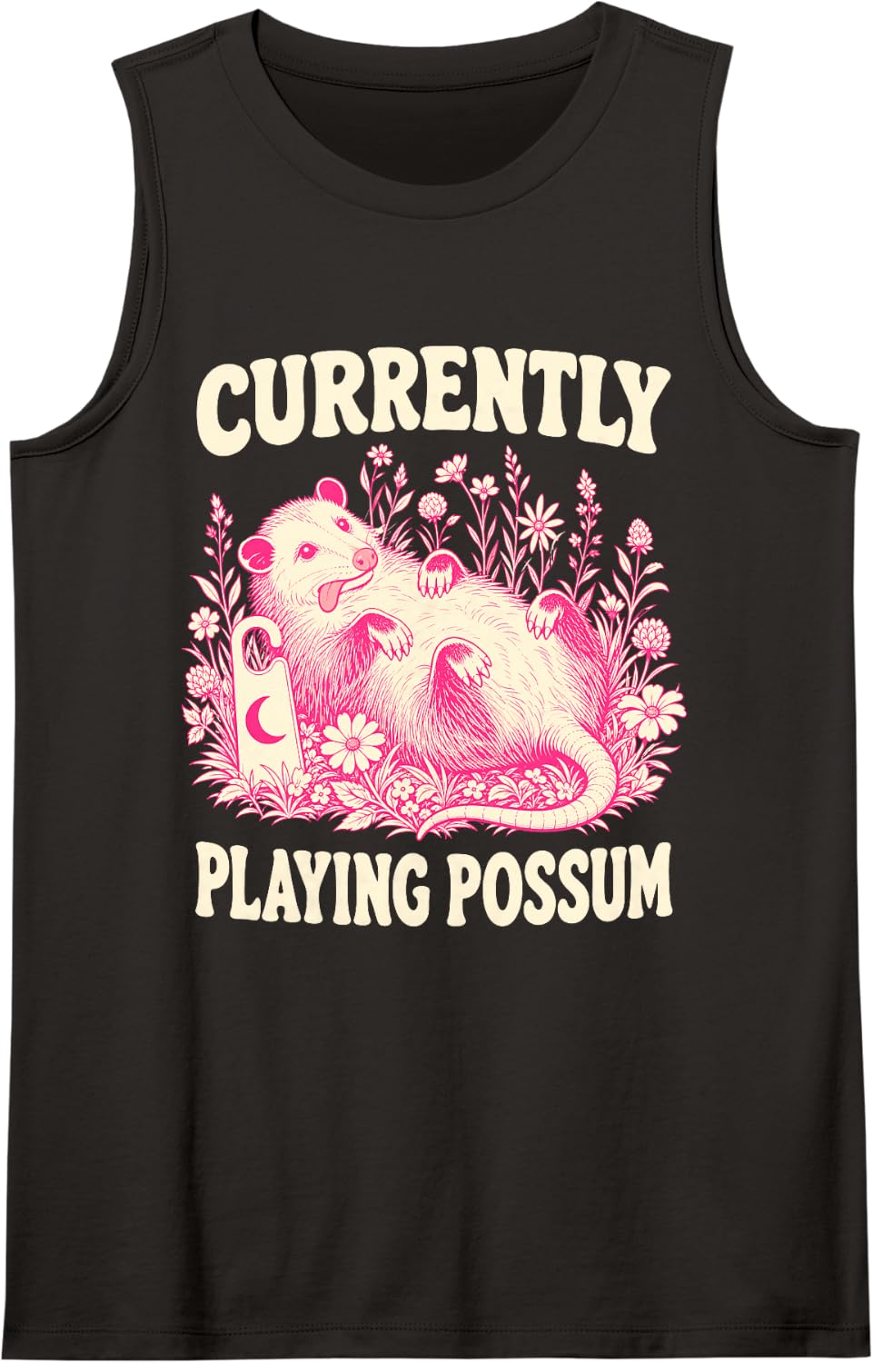 Currently Playing Possum Opossum Flowers Sleeveless Tank Top - Black