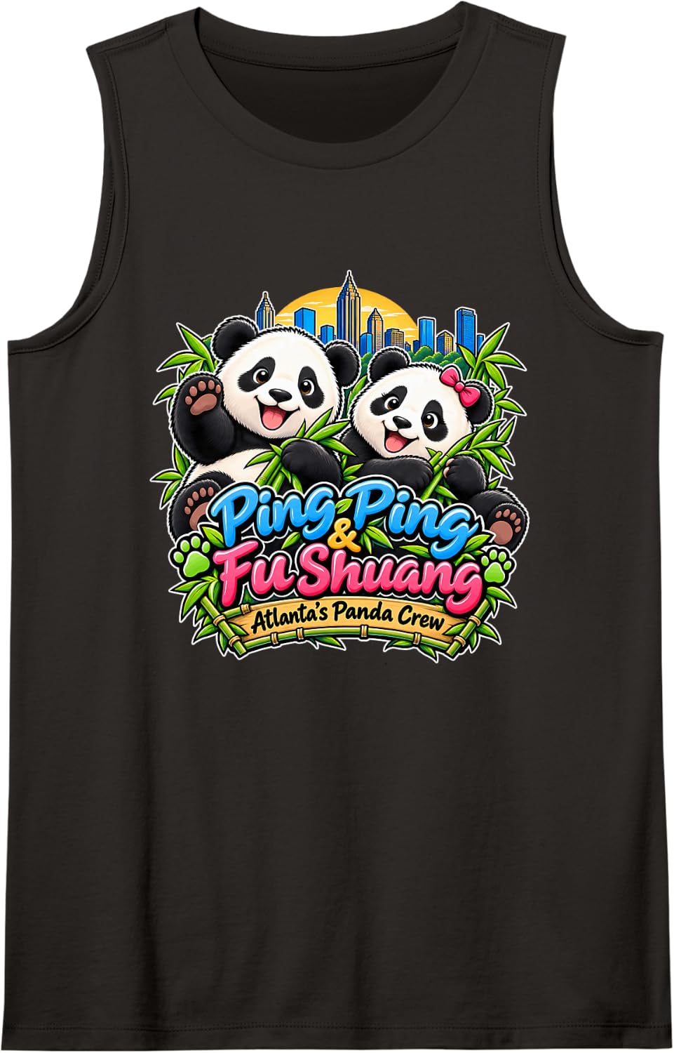 Ping Ping & Fu Shuang Atlanta Panda Crew Cute Panda Sleeveless Tank Top - Black