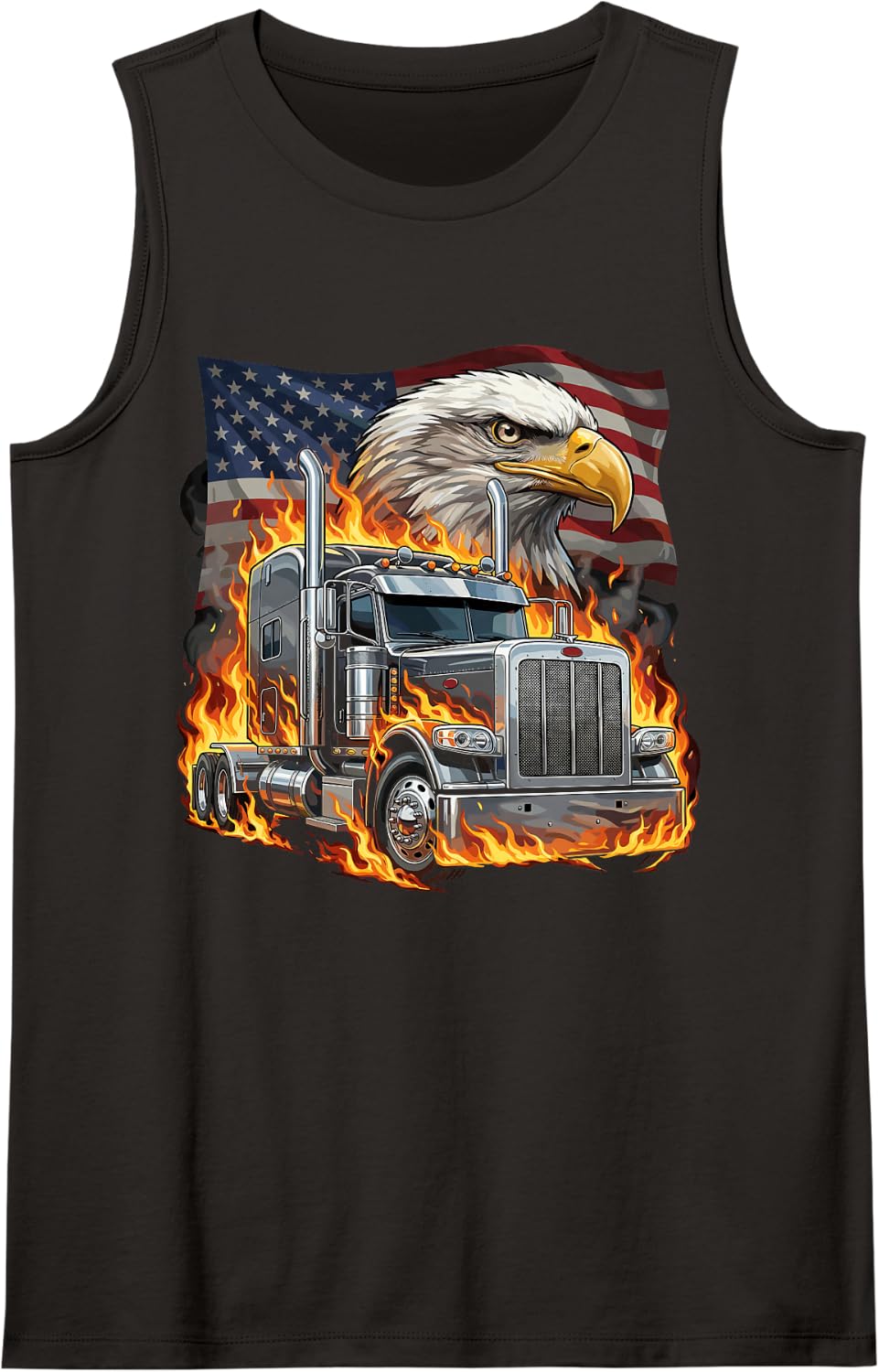 Vintage US Flag Trucker Truck 18 Wheeler Drivers Trucking Sleeveless Tank Top - Black