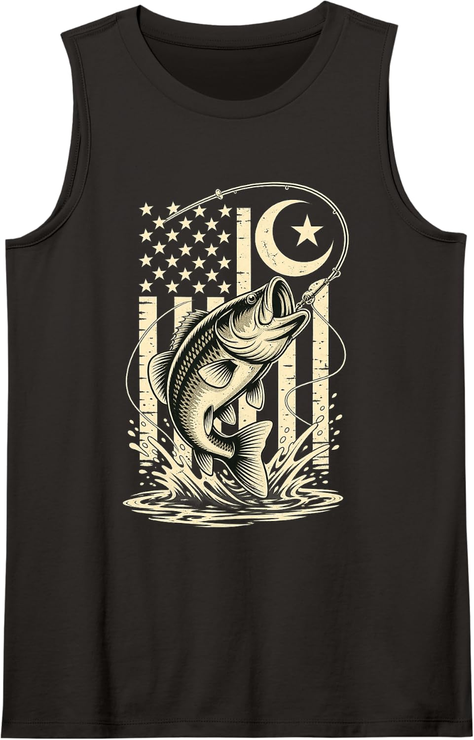 American Muslim Bass Fishing Crescent Star Angler Sleeveless Tank Top - Black