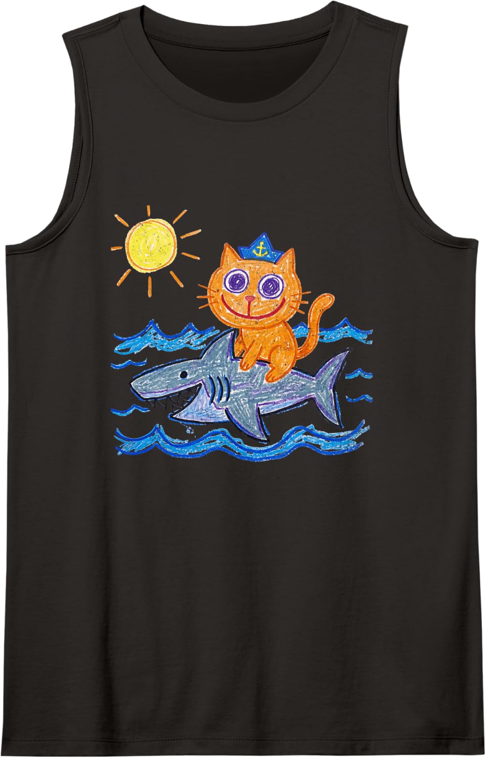 Cat Riding Shark Tank Top - Black