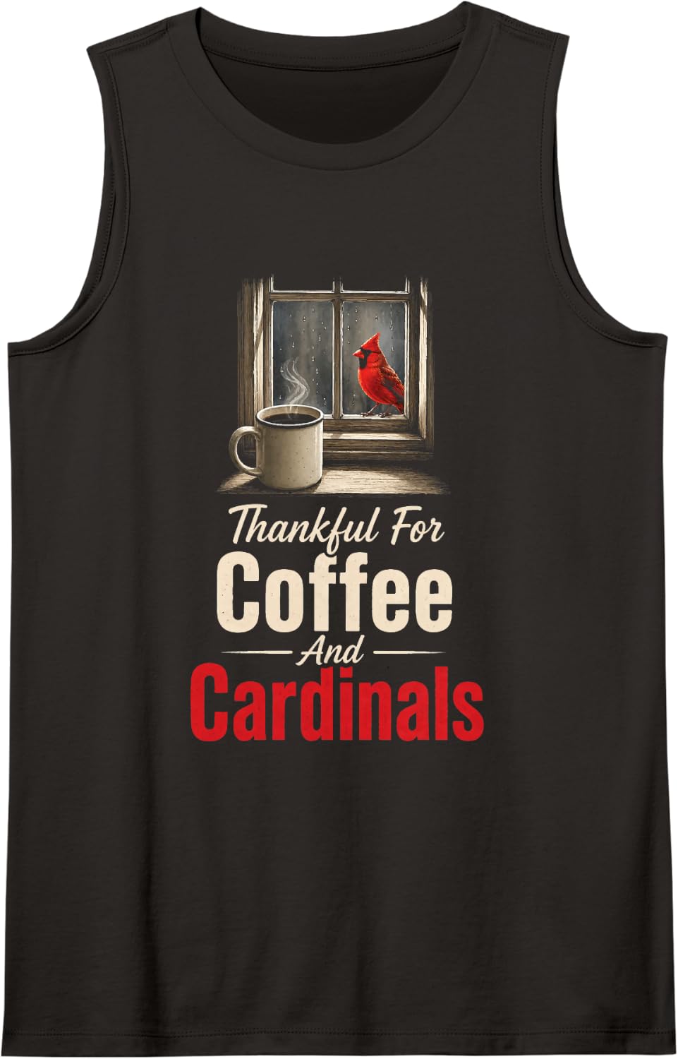 Bird Watching Thankful for Coffee and Cardinals Tank Top - Black
