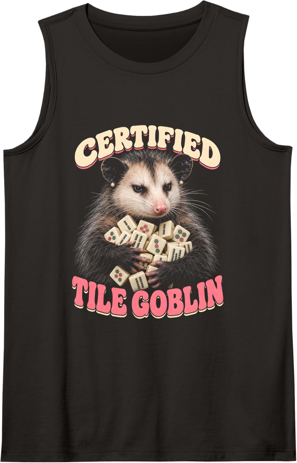 Opossum Mahjong bi Tile Goblin Player Humor Sleeveless Tank Top - Black