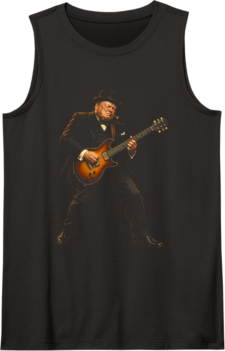 Churchill Guitar Rock Music History Funny Sleeveless Tank Top - Black