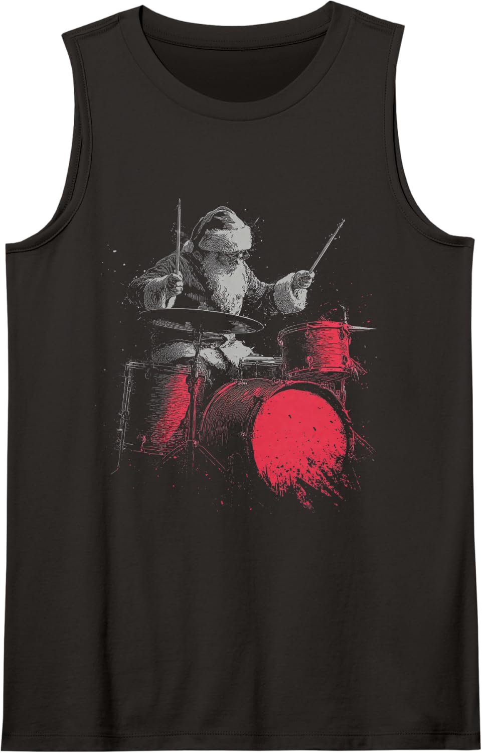 Santa Claus Playing Drums Drummer Funny Christmas Sleeveless Tank Top - Black