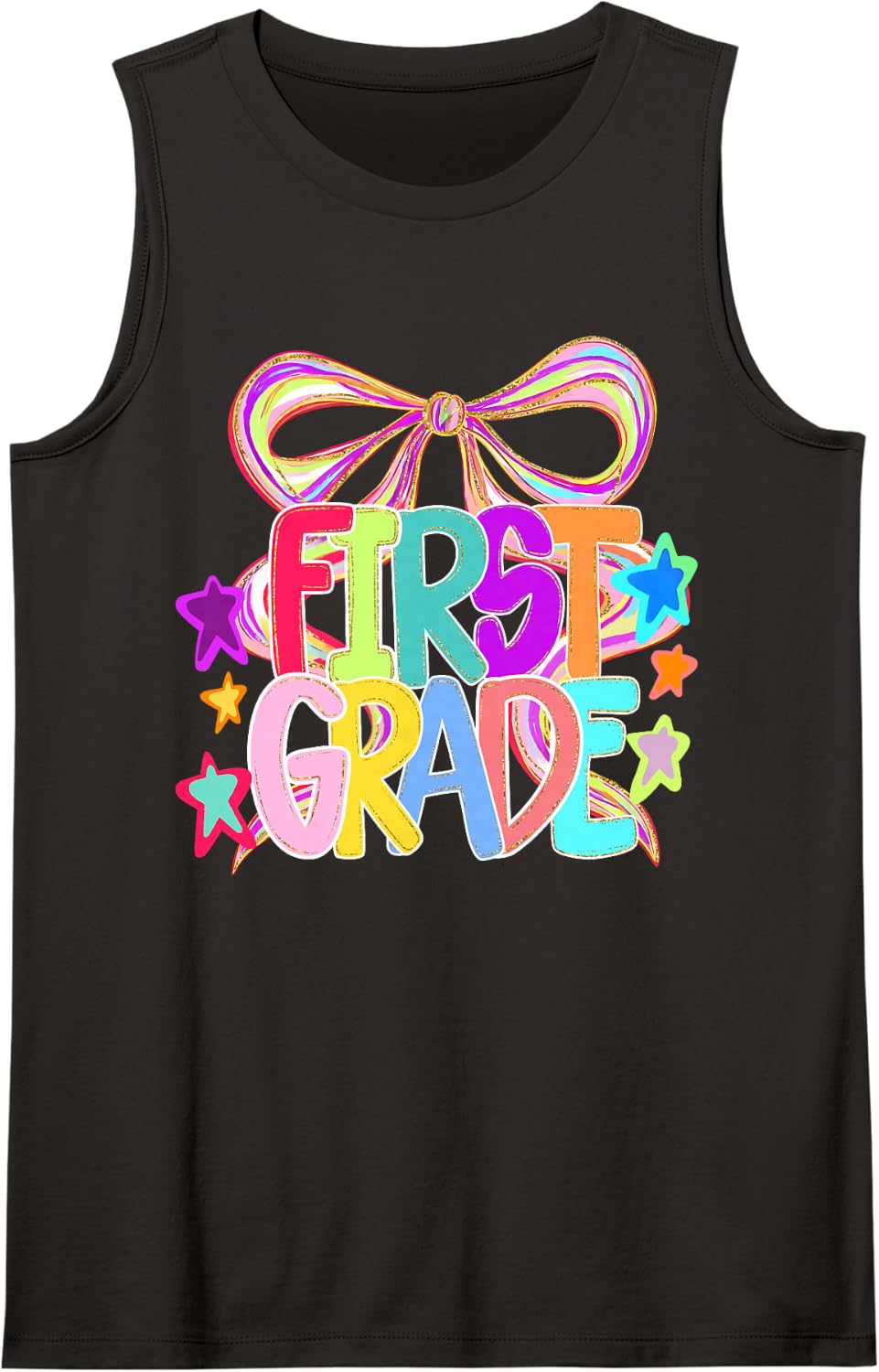 First Grade Coquette Bow First Day of School Back to School Sleeveless Tank Top - Black