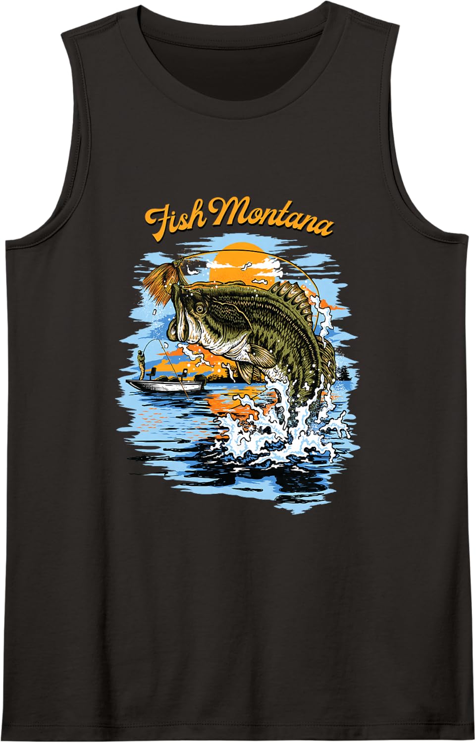 Largemouth Bass Fishing Graphic T-Shirt | Fish Montana Sleeveless Tank Top - Black