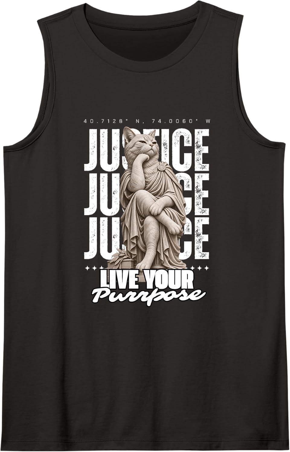 Stoic Cat Statue Motivational Design Stand Tall Sleeveless Tank Top - Black