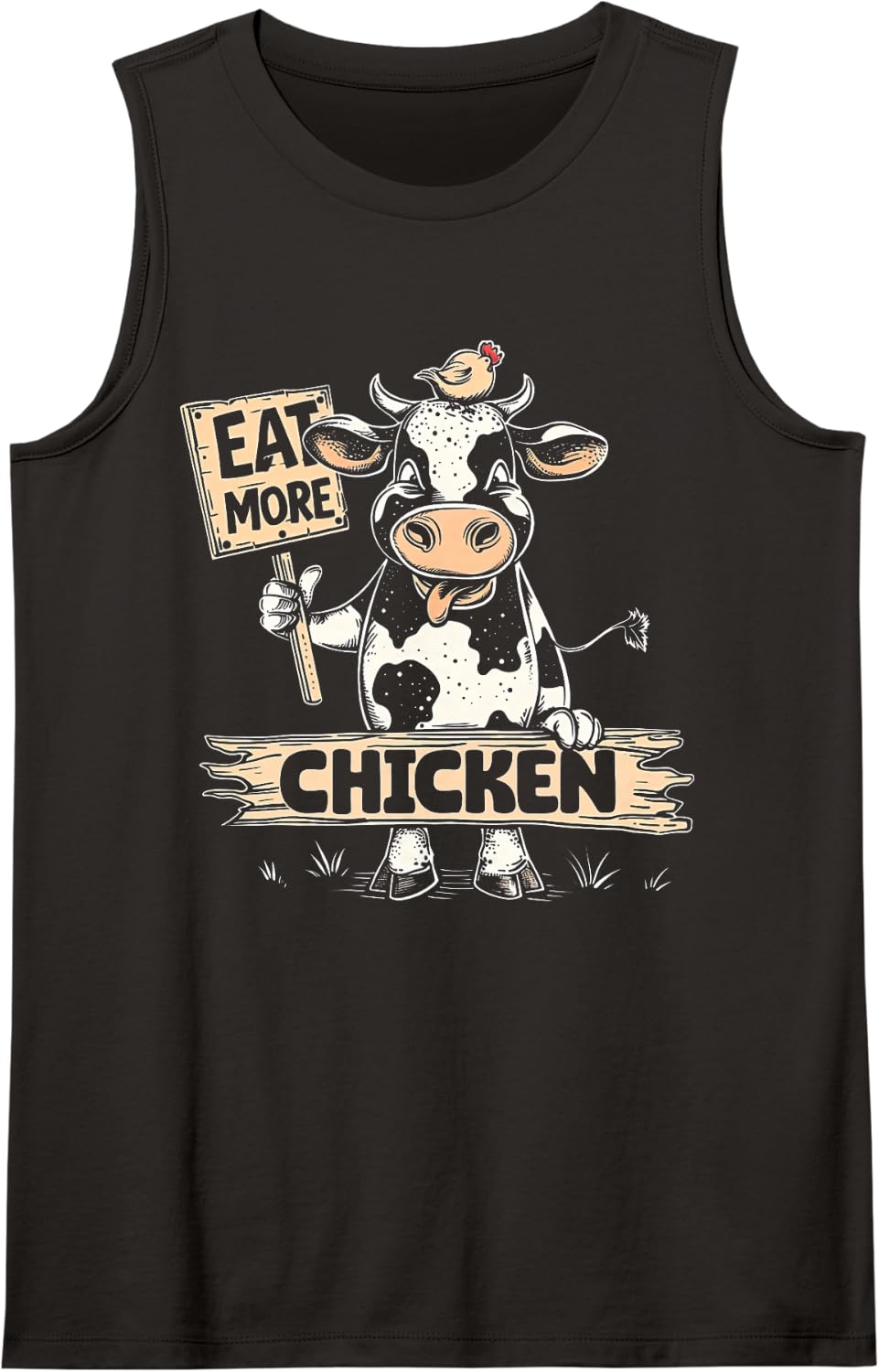 Eat More Chicken - Funny Sarcastic Cow Beef Meat BBQ Lover Sleeveless Tank Top - Black