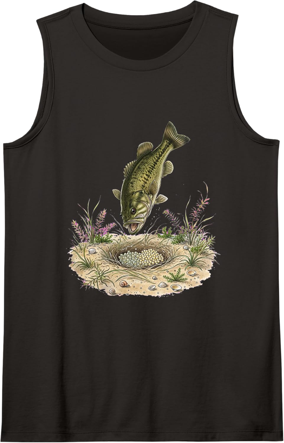 Largemouth Bass Spawning Bed Nest Eggs Freshwater Angler Sleeveless Tank Top - Black