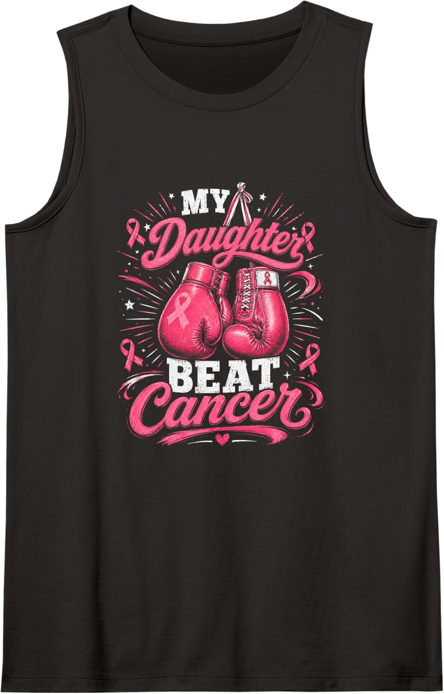 My Daughter Beat Cancer Breast Cancer Boxing Gloves Tank Top - Black