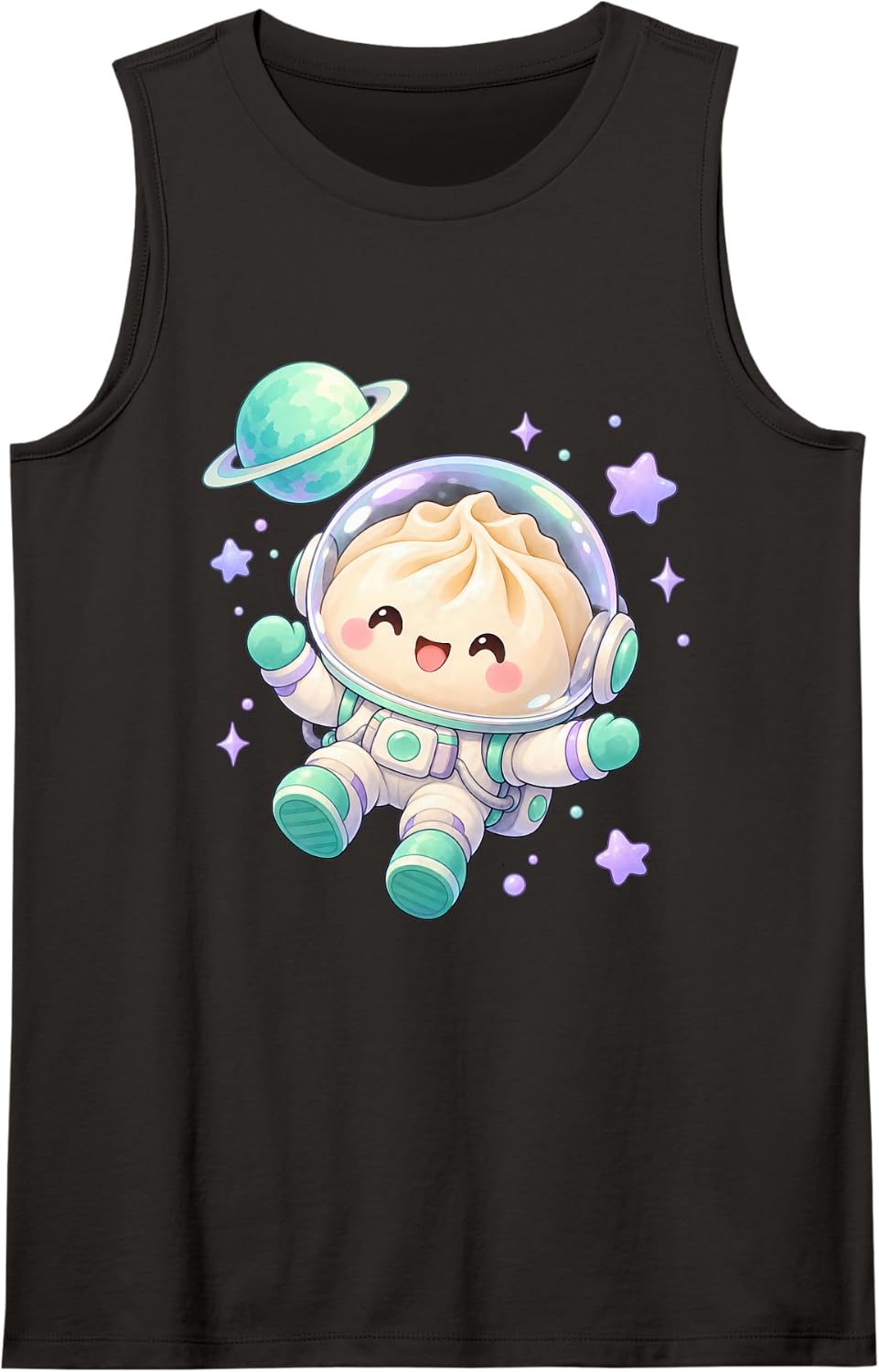 Kawaii Astronaut Dumpling Cute Bao Bun Space Explorer Sleeveless Tank Top - Black