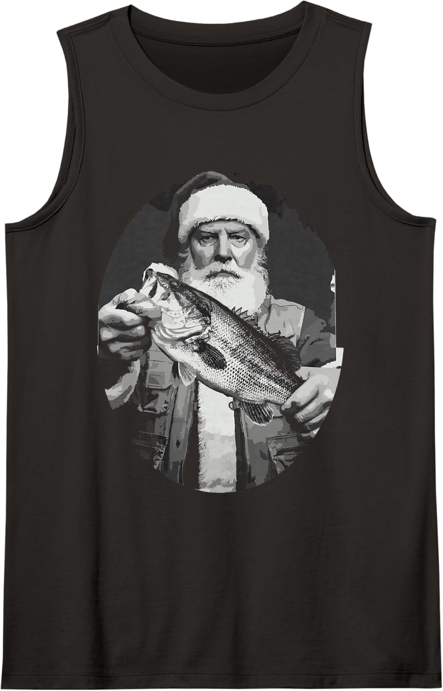Santa Bass Fishing Funny Fisherman Christmas Photo Sleeveless Tank Top - Black
