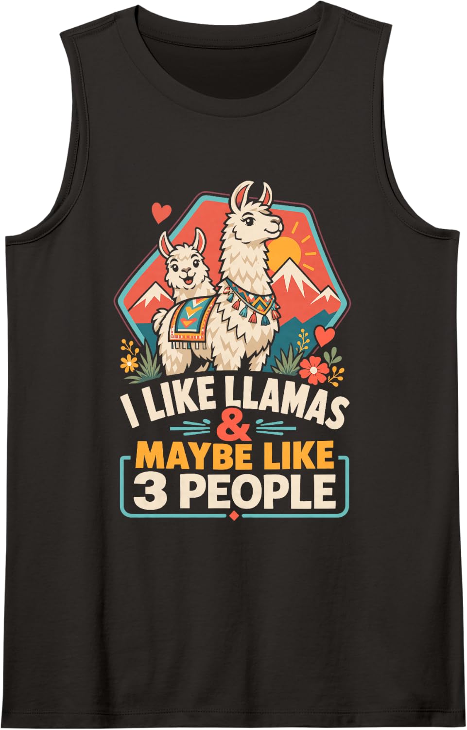 I Like Llamas & Maybe Like 3 People Sleeveless Tank Top - Black