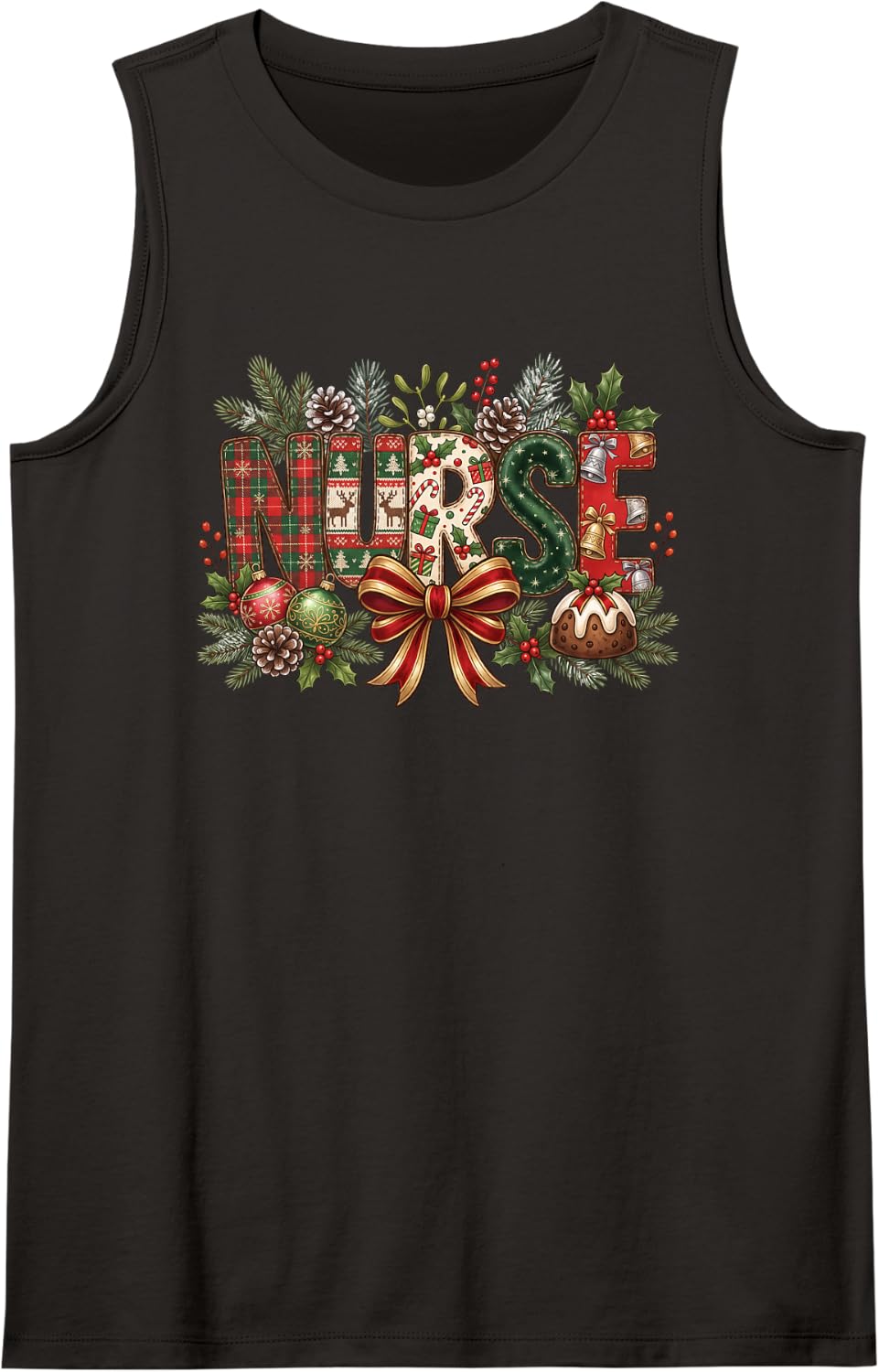 Merry Christmas Nurse Festive Holiday Coquette Bow Sleeveless Tank Top - Black