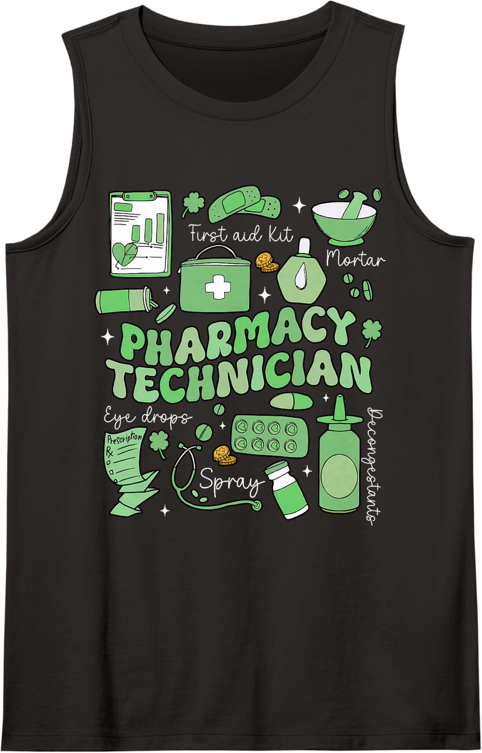 Pharmacy Technician St Patrick's Day Pharmacist Tech Sleeveless Tank Top - Black