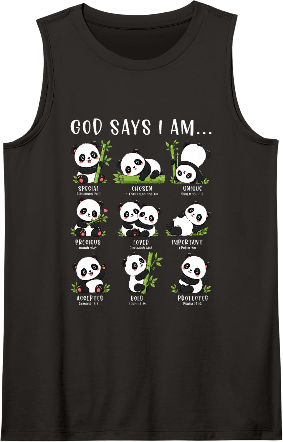 God Says Im Special Chosen Loved Christian Panda Bible Faith Sleeveless Tank Top - Black