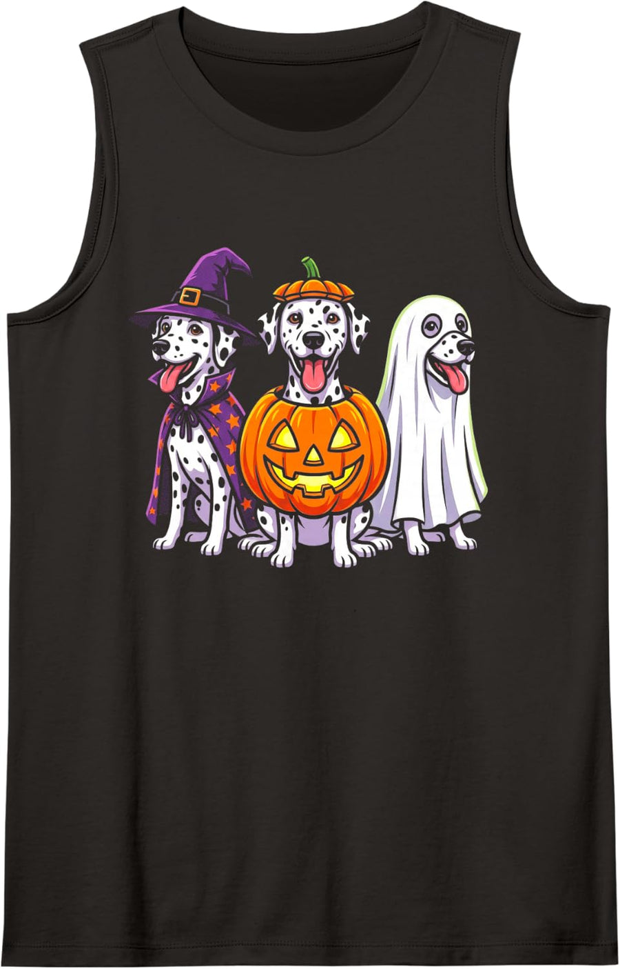 Dalmatian Halloween Spooky Witch Pumpkin and Ghost Scary Sleeveless Tank Top - Black