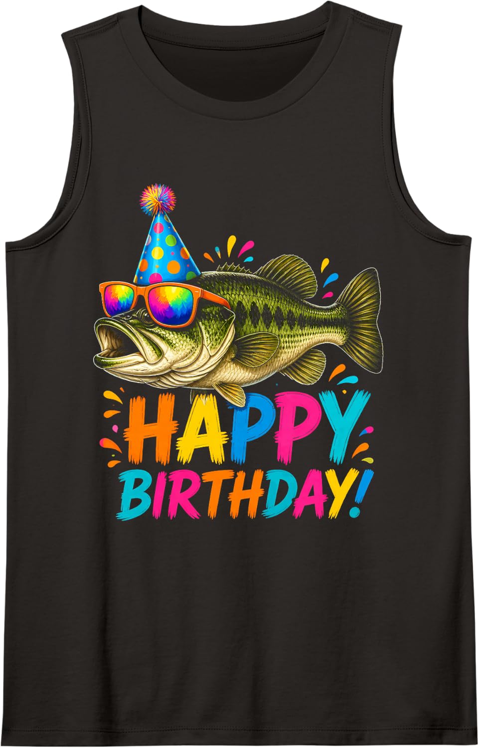 Happy Birthday Bass Fishing Birthday Funny Tank Top - Black