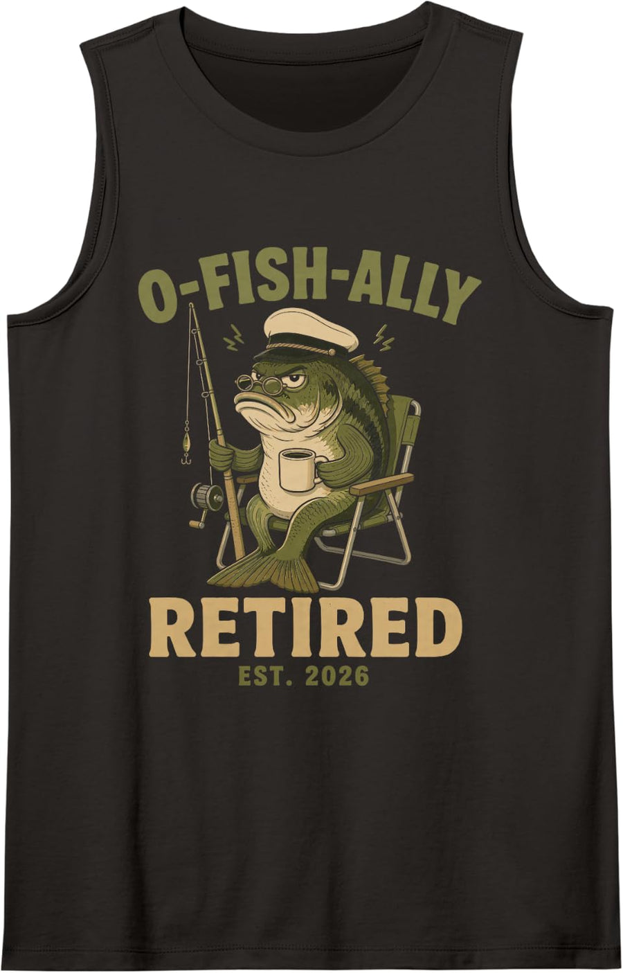 O-Fish-Ally Retired Est 2026 Fishing Grumpy Bass Sleeveless Tank Top - Black