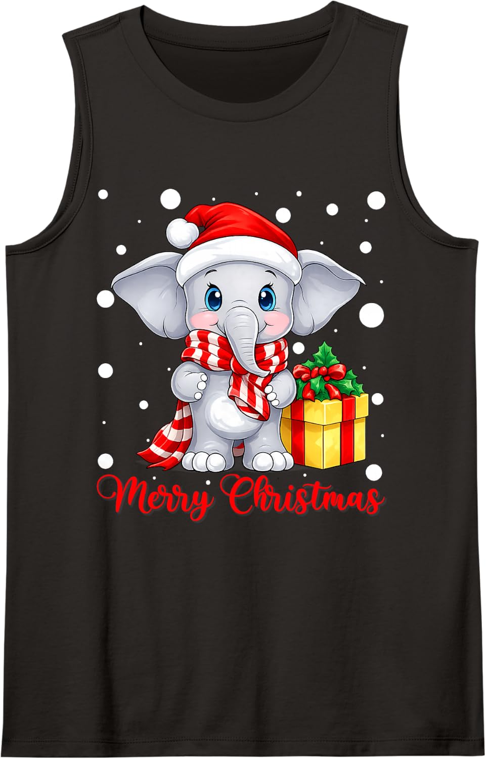 Christmas Santa Hat Cute Elephant Xmas Girls Women Kids Sleeveless Tank Top - Black