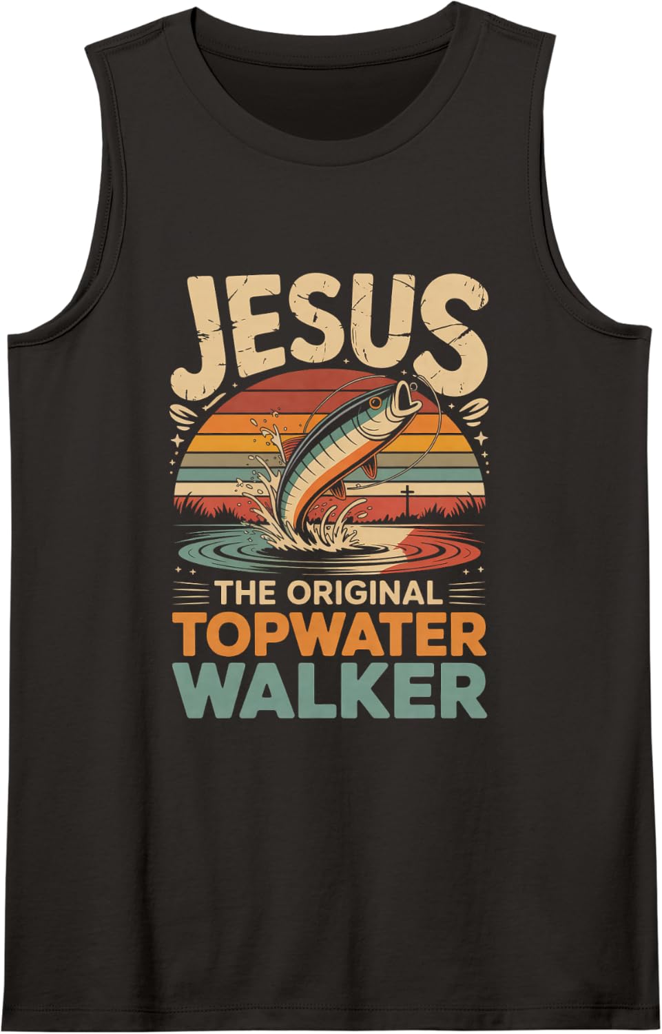 The Original Topwater Walker Jesus Bass Fishing Sleeveless Tank Top - Black