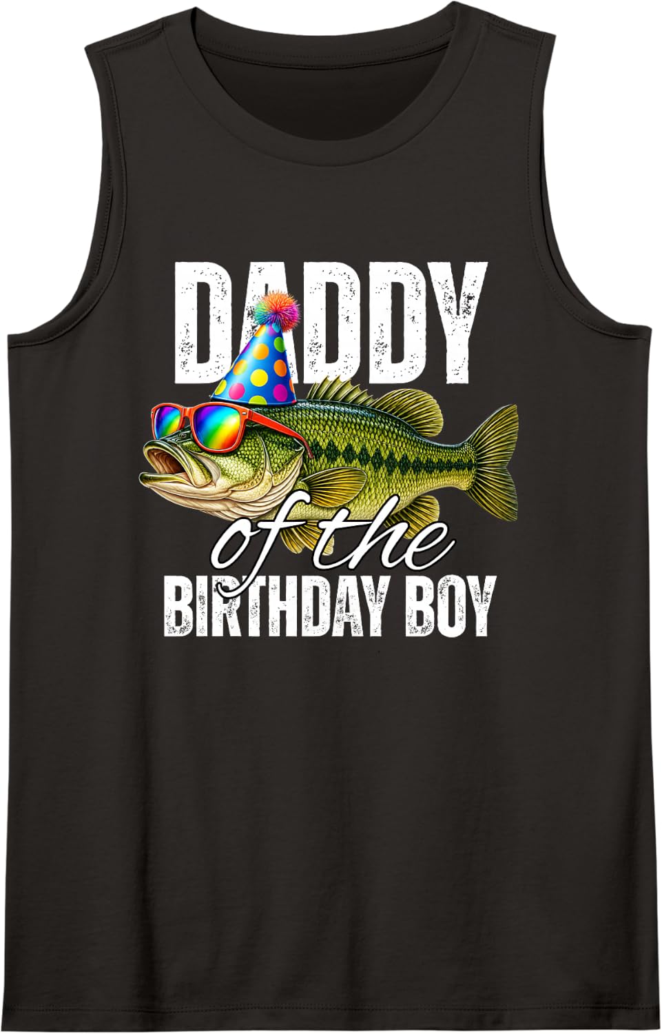 Daddy of The Birthday Boy Party Bass Fish Fishing Family Sleeveless Tank Top - Black