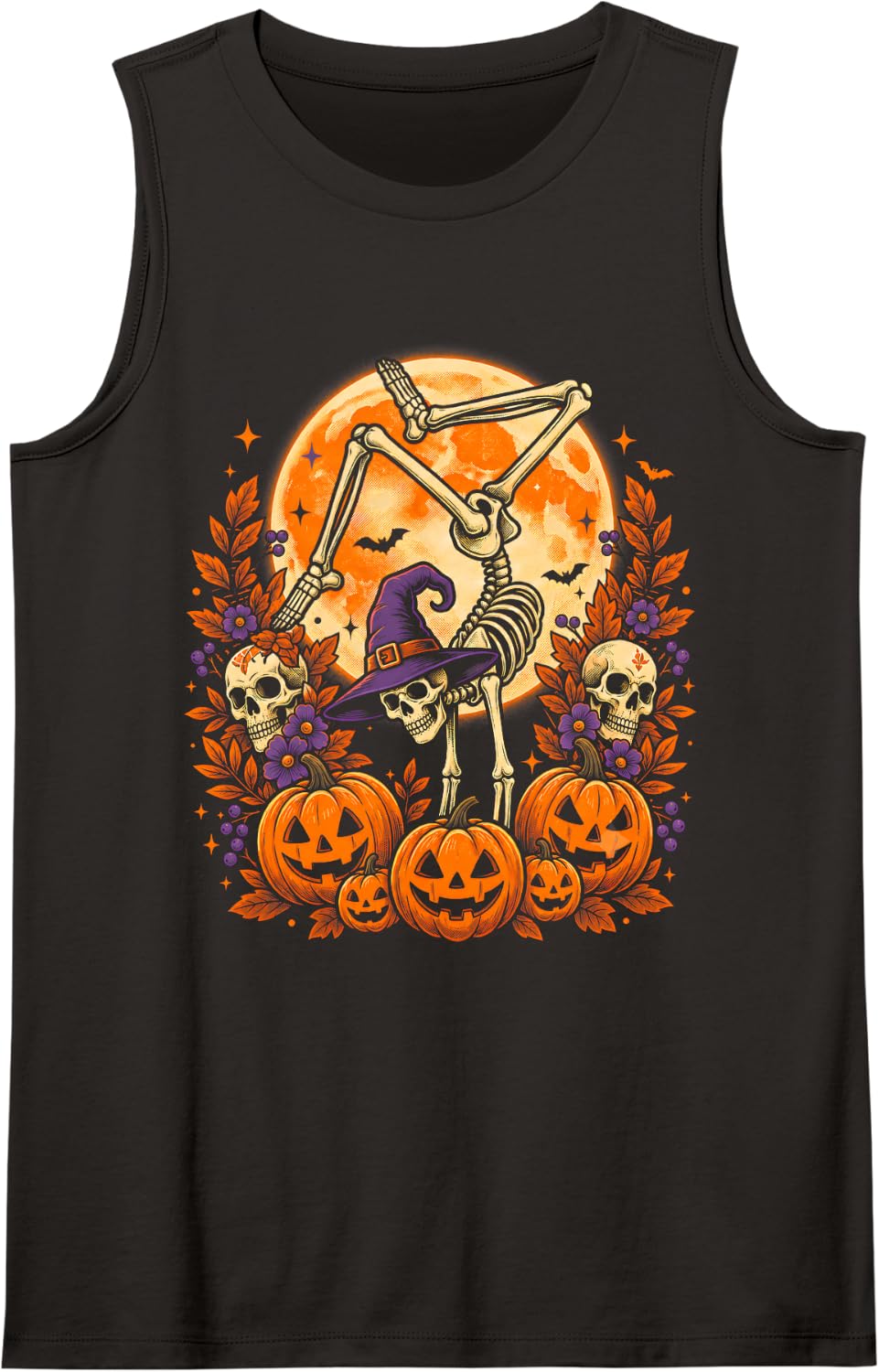 Skeleton Gymnastics Sports Gymnast Women Autumn Halloween Sleeveless Tank Top - Black
