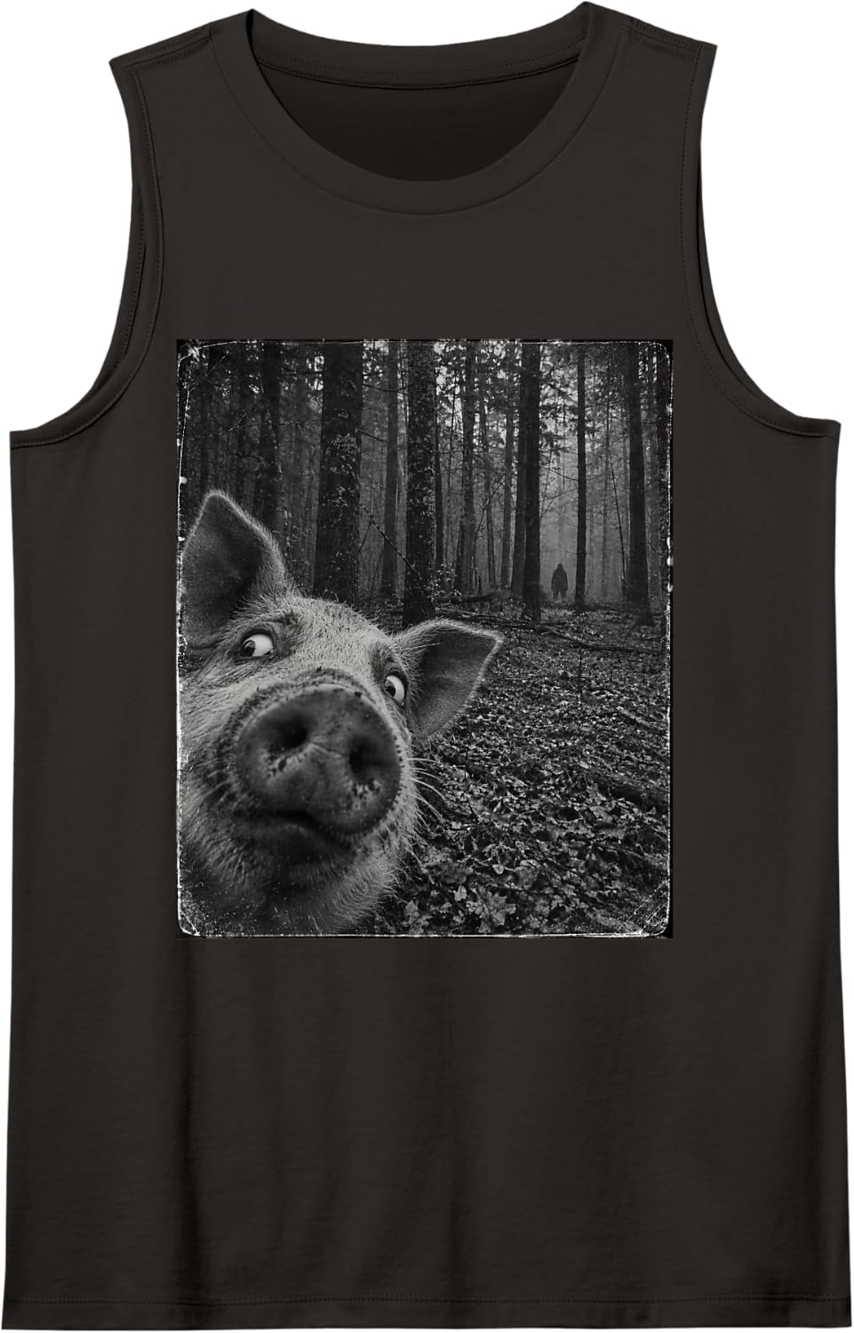 Funny Bigfoot Running After Pig Selfie Animal Sleeveless Tank Top - Black