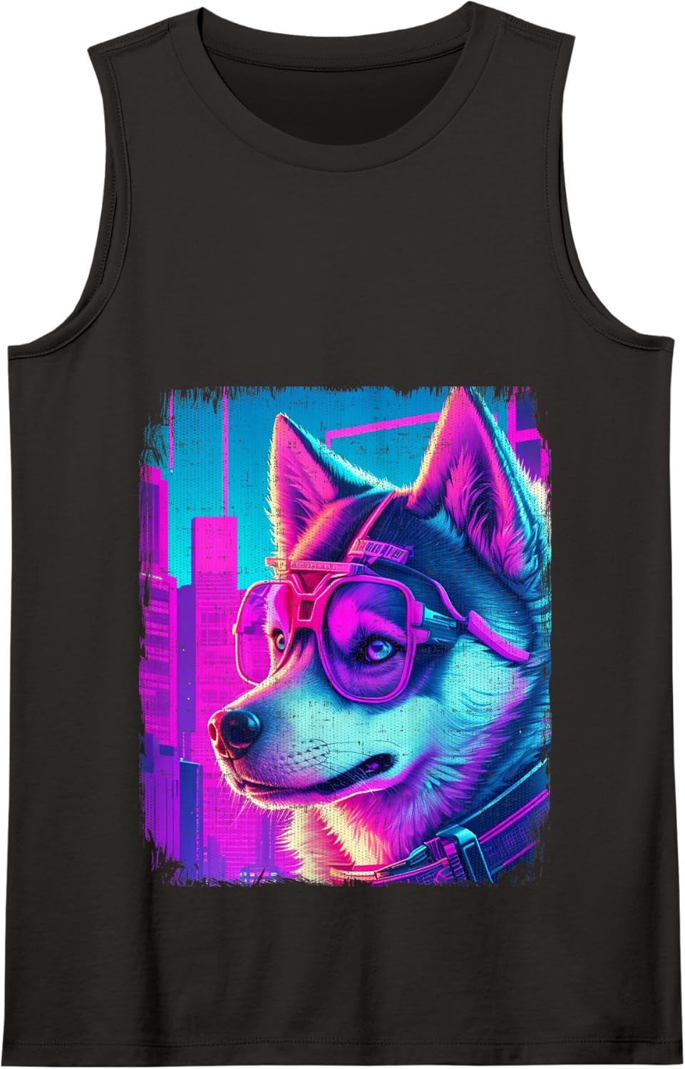 Siberian Husky Dog Cyber Vaporwave 80's Synthwave Retrowave Tank Top - Black