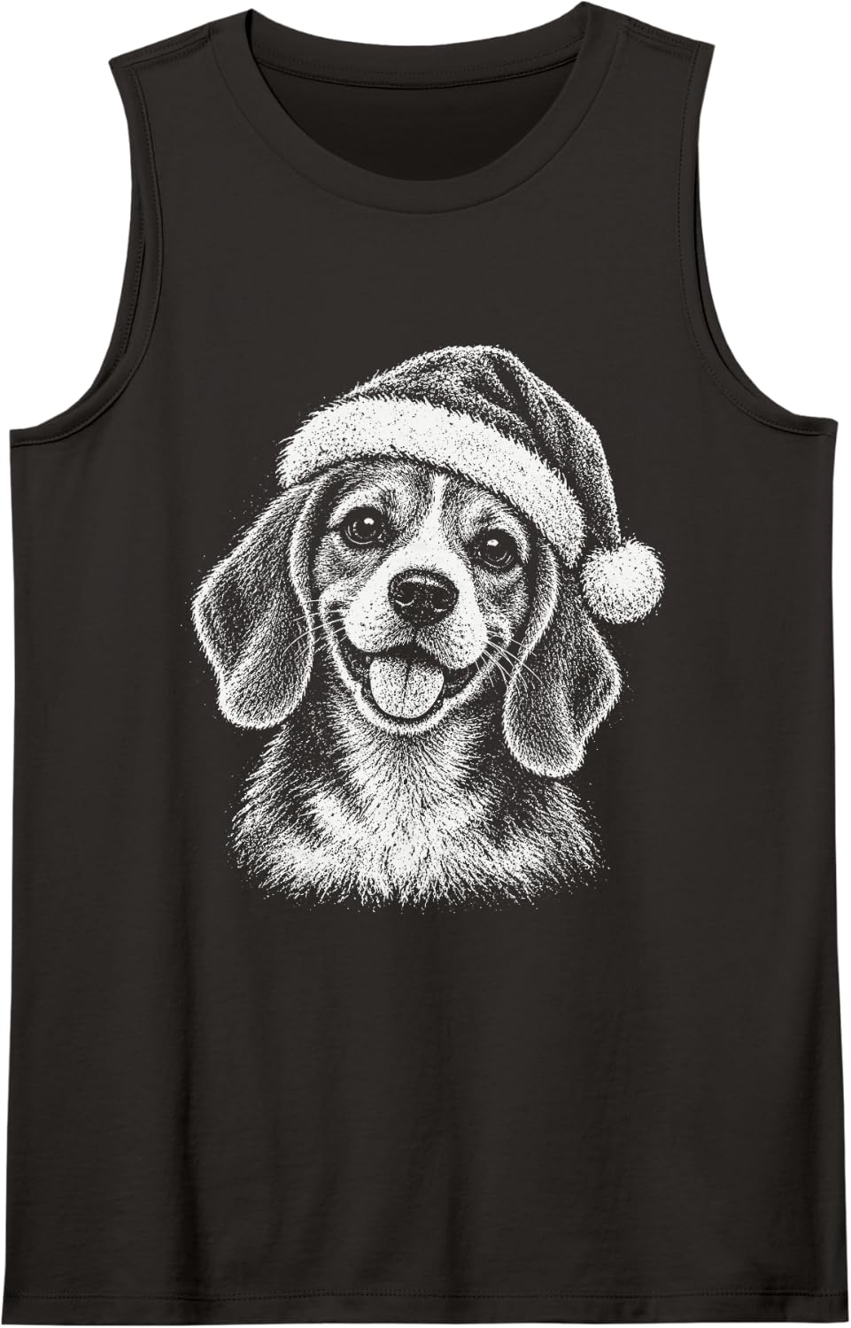 Happy Beagle Dog Santa Hat Christmas Puppy Sleeveless Tank Top - Black