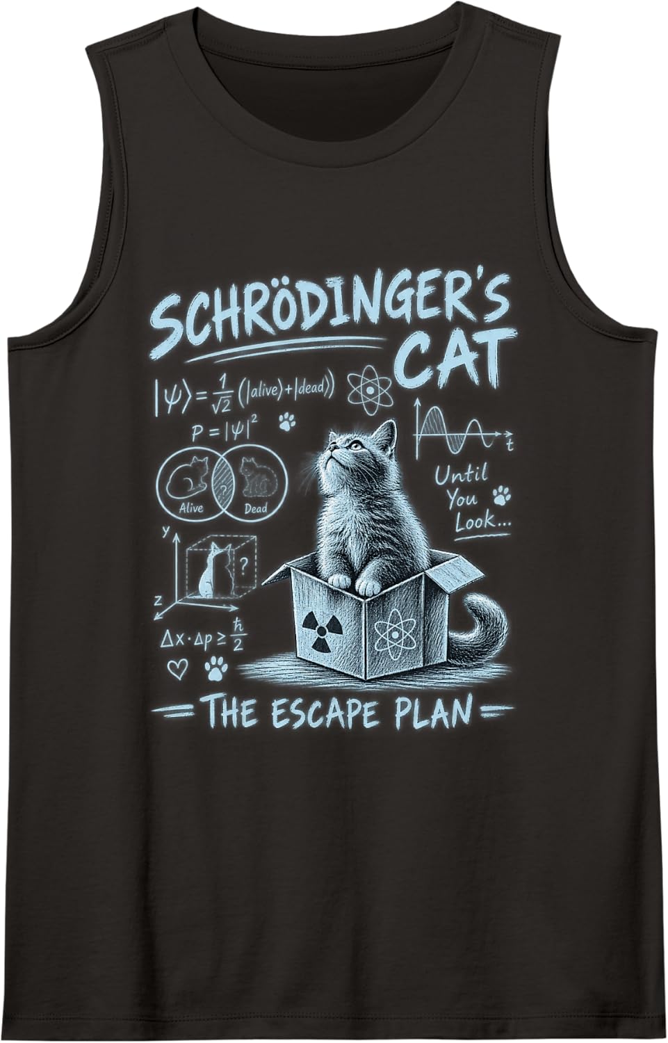 Schrodinger's Cat Quantum Physics Funny Science Cat Sleeveless Tank Top - Black