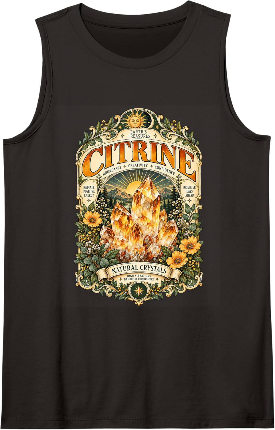 Citrine Graphic Vintage Gemstone Crystal Sleeveless Tank Top - Black