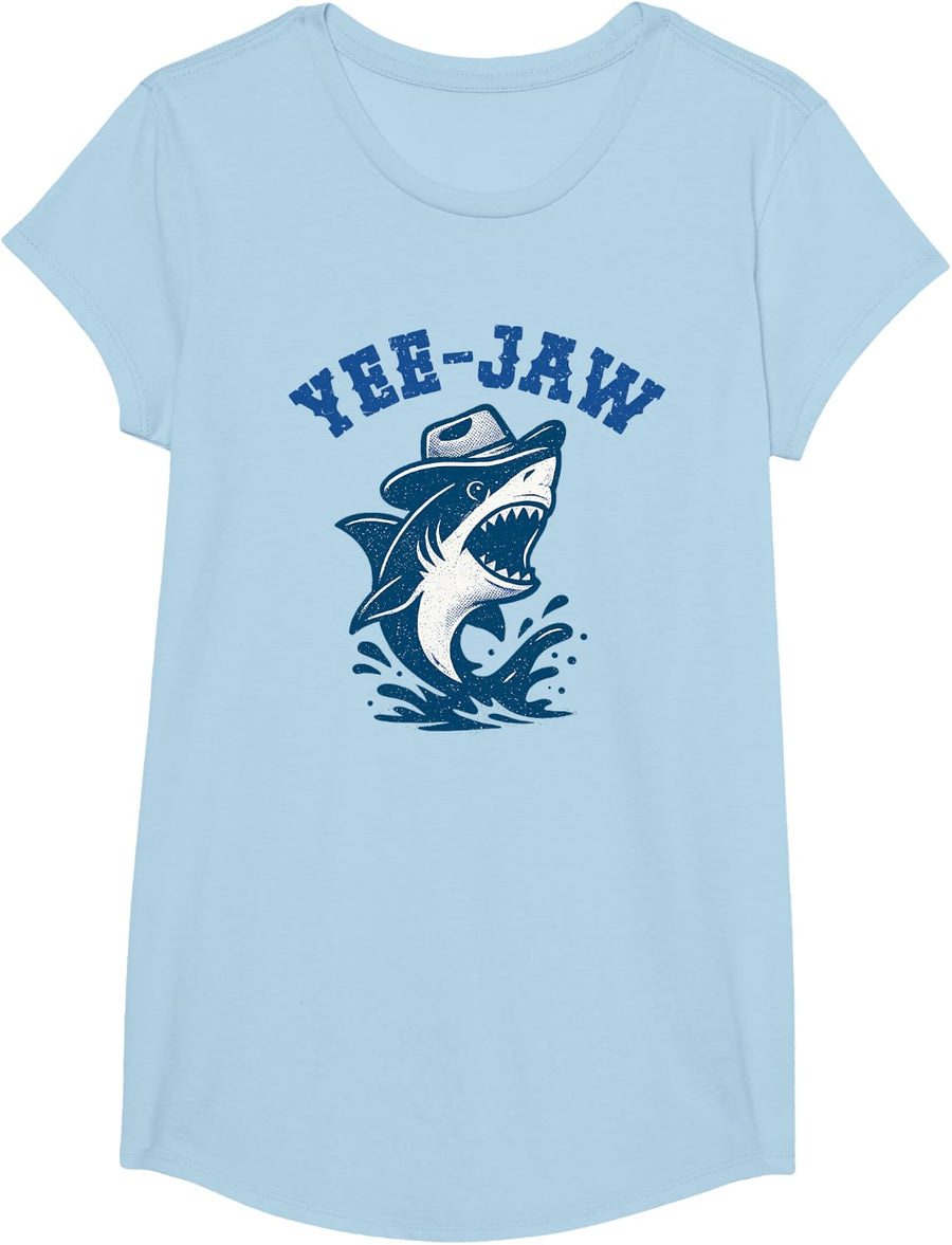 Yee-Jaw Shark Funny Cowboy Shark Humor Western Country Vibes T-Shirt - Girls Baby Blue