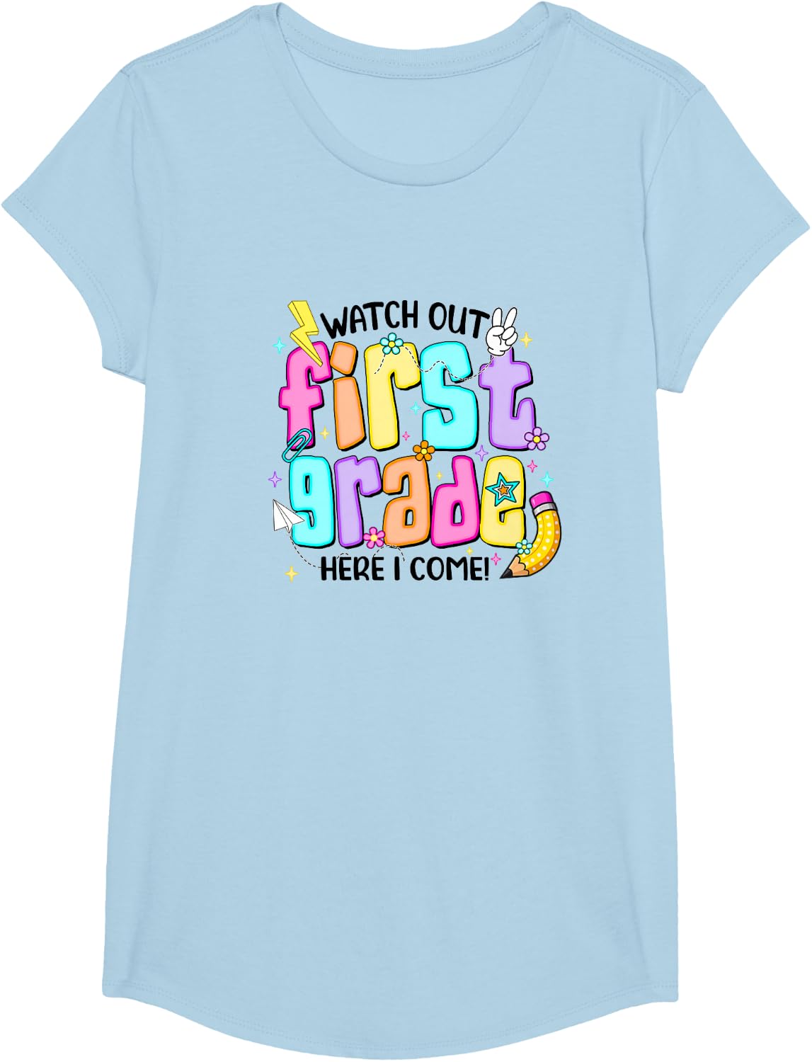 First Day of 1st Grade Shirt for Girls Back to School First Grade Tee T-Shirt - Girls Baby Blue