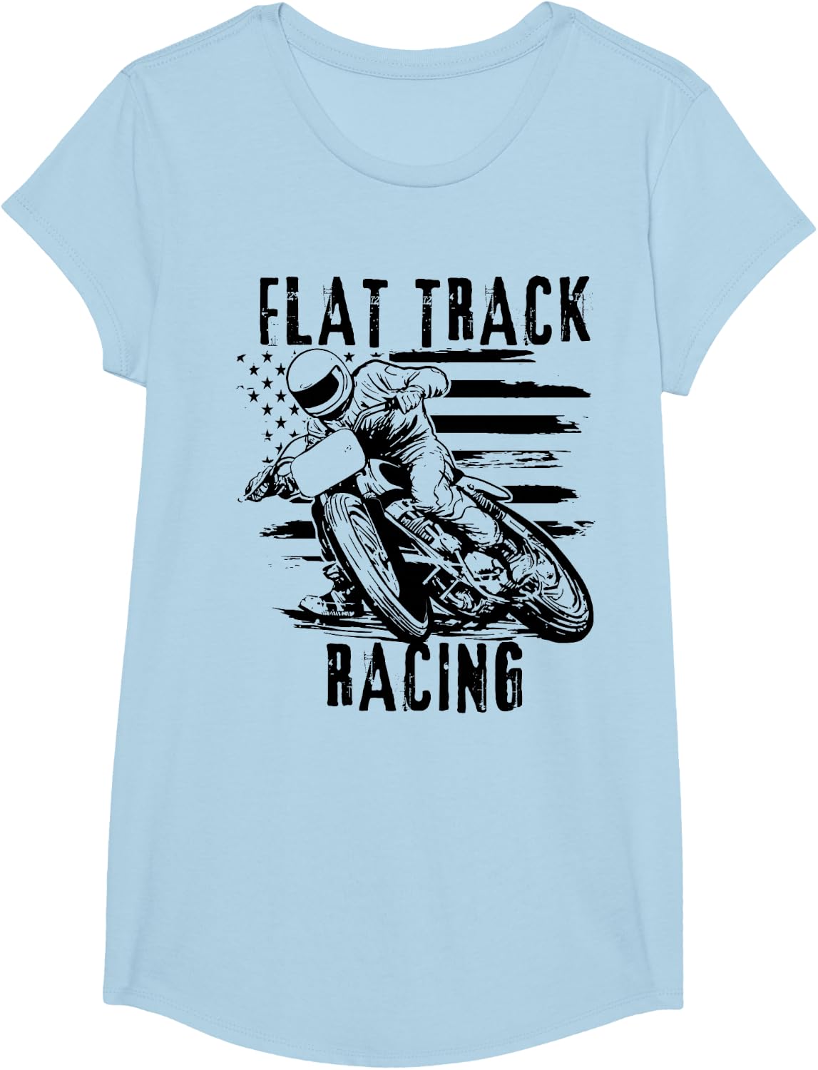 Flat Track Motorcycle Racing American Flag Speedway Dirt T-Shirt - Girls Baby Blue